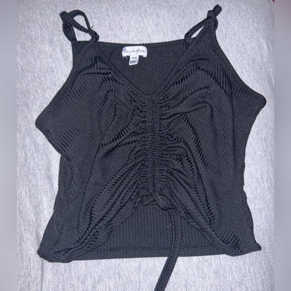 adjustable black tank top with synched middle